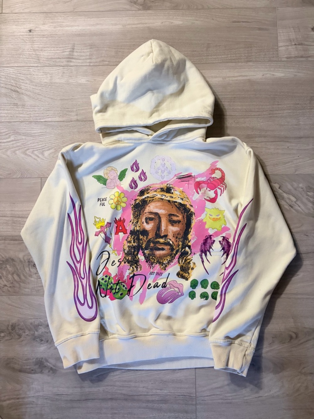 Graphic Crewneck Sweatshirt in Cream with Mixed Print